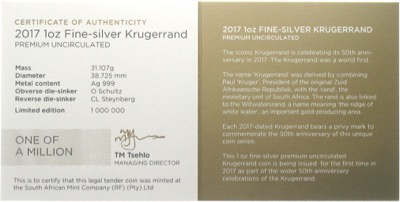 Silber Krügerrand 2017 Zertifikat