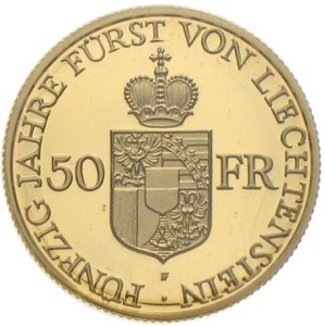 Münzen des Fürstentums Liechtenstein 50 fr Franz Josef Gold