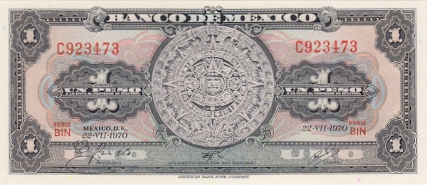 Mexico 1 Peso Banknote 1970