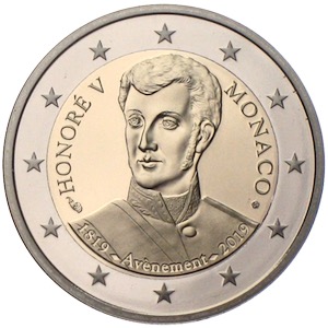 2 euro Monaco 2019 200. Jahrestag der Thronbesteigung Fürst Honorés V.
