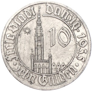 Danzig 10 Gulden Rathaus 1935