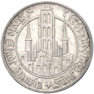 Danzig 5 Gulden 1923 Silbermünze