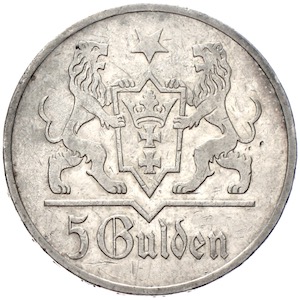 Danzig 5 Gulden Silbermünze 1923