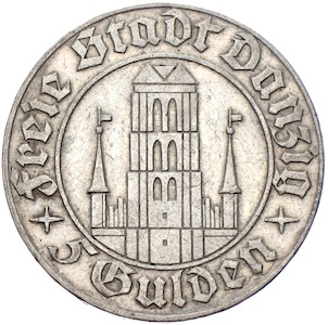 Danzig 5 Gulden Marienkirche 1932 Silber