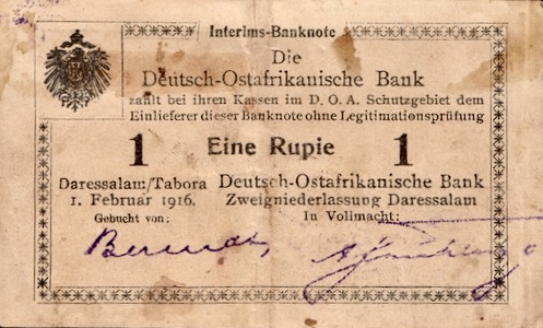 Interims Banknote Deutsch Ostafrika 1916 1 Rupie