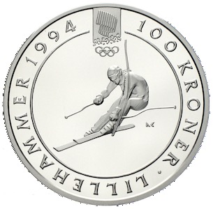 Norwegen 100 Kroner Lillehammer 1994 Abfahrt Harald V.