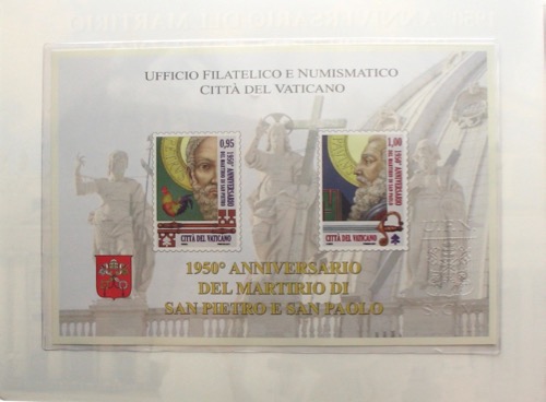 2 Euro Numisbrief des Vatikan aus dem Jahr 2017: 1950 Jahre des Martyrium der heiligen Petrus und Paulus. Briefmarken.