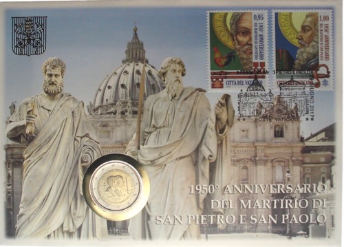 2 Euro Numisbrief des Vatikan aus dem Jahr 2017: 1950 Jahre des Martyrium der heiligen Petrus und Paulus.