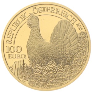 Österreich 100 Euro Gold Wildtiere Auerhahn 2015