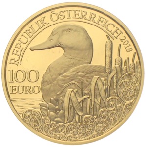 Österreich 100 Euro Gold Wildtiere Stockente 2018