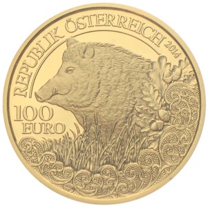 Österreich 100 Euro Gold Wildtiere Wildschwein 2014