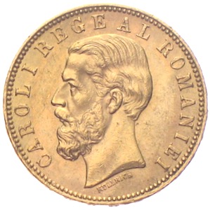 Romania 20 Lei Carol I. 1890 Gold