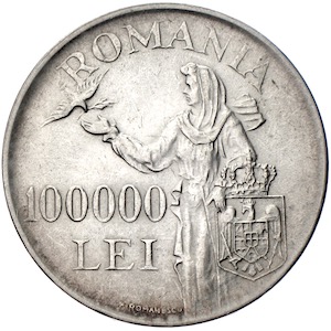100000 Lei Rumänien Mihai I. 1946