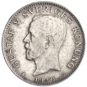Schweden 1 Krone Gustav V. 1940