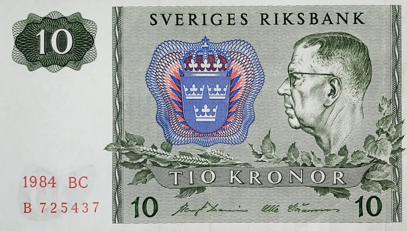 Schweden Banknote 10 Kronen Gustav VI.