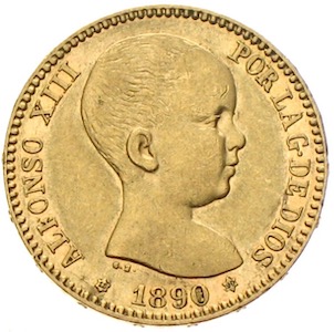 20 Pesetas Alfonso XIII Goldmünze 1890