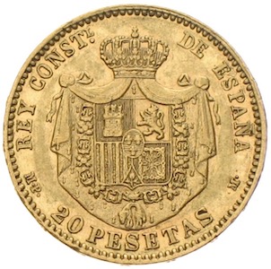 20 Pesetas Alfonso XIII Goldmünze