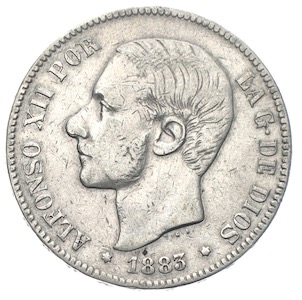 Spanien 5 Pesetas Alfonso XII 1883