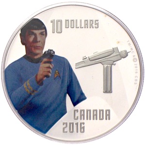 Star Trek 50th Anniversary Canada 10 Dollars Spock Phaser 2016