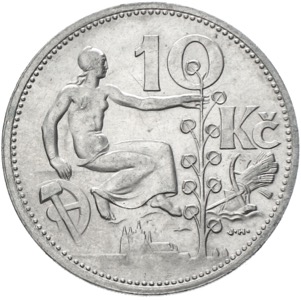 Tschechoslowakei 10 Kronen 1932 Frau pflanzt Lindenbaum