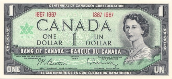 Canada Banknote 1 CAD Dollar 1967 Centennial of Canadian Confederation 100 Jahre Staatenbund