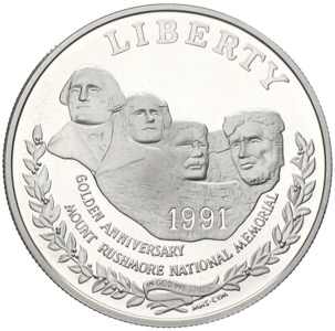 USA 1991 Mount Rushmore Silver Dollar