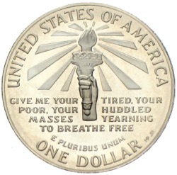 Statue of Liberty Silver Dollar 1986 Ellis Island