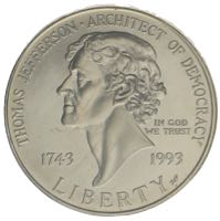 USA Silberdollar 1993 Thomas Jefferson Gedenkmünze