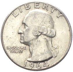 USA Quarter Dollar George Washington 1964
