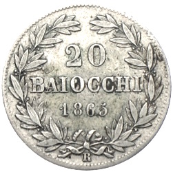 Kichenstaat Vatikan 20 Baiocchi 1865 Silber