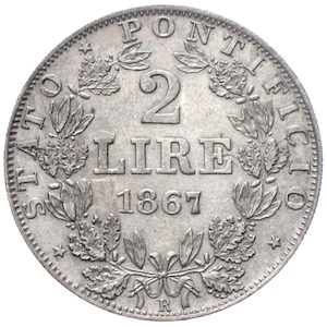 Vatikanstaat 2 Lire 1867 Pius IX.