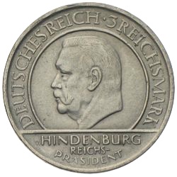 3 Reichsmark Schwurhand - Treu der Verfassung 1929