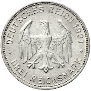 3 Reichsmark 450 Jahre Universität Tübingen 1927 Silbermünzen der Weimarer Republik