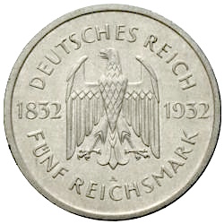 5 Reichsmark Johann Wolfgang von Goethe 1932